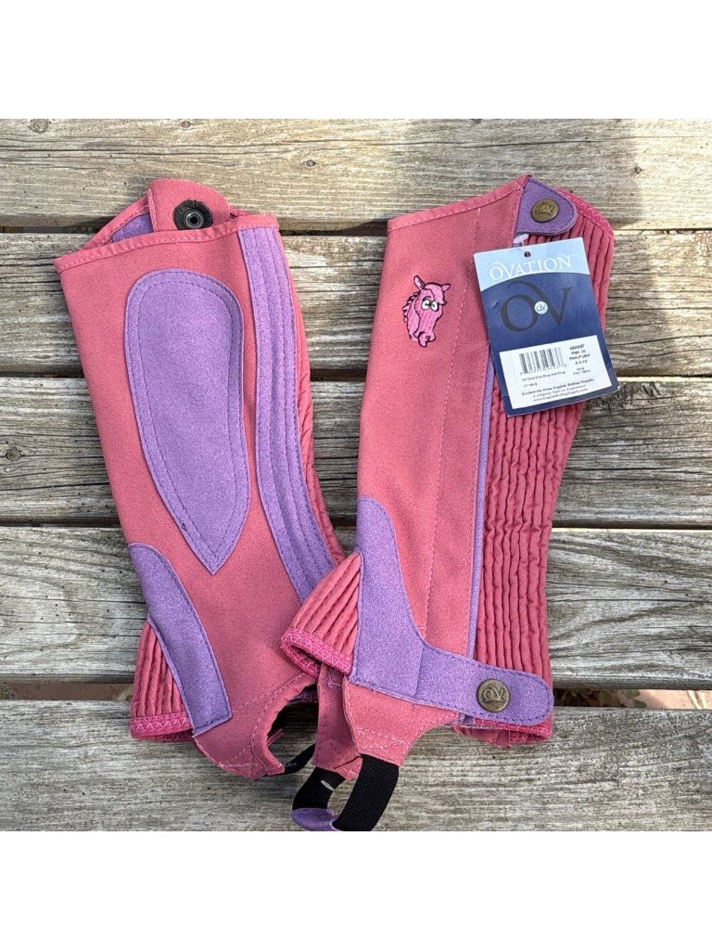 Ovation Half Chaps Girls 8-10 Pink Purple Suede Top Grain Leather Boot Covers